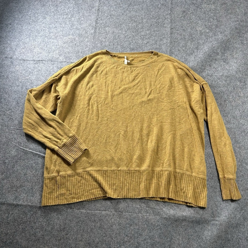EILEEN FISHER Sweater Medium Boat Neck Rib Trim Pullover Mustard Yellow Stretch